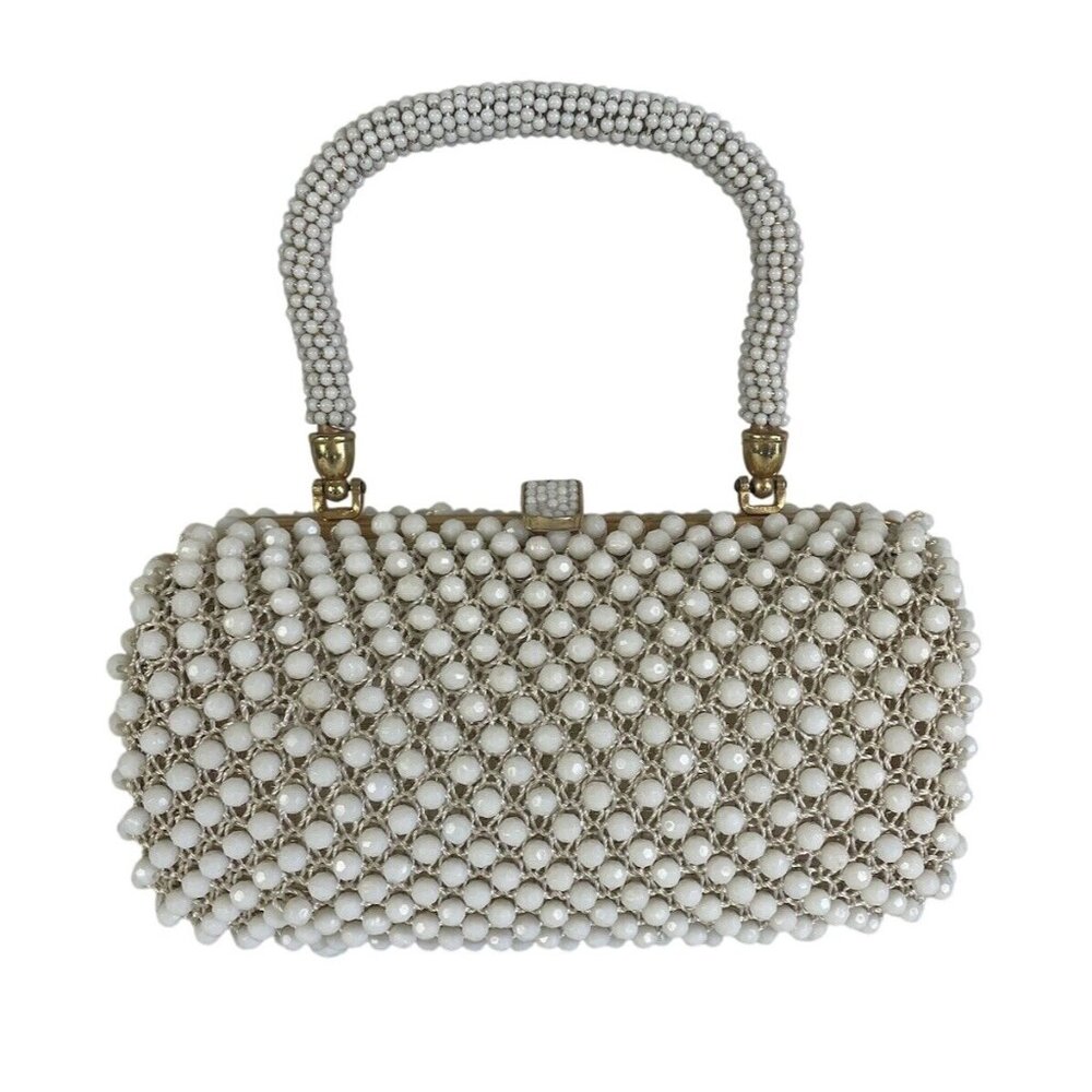 Vintage Marcus Brothers Beaded Handbag Purse Cream Gold 1950s Needs Repair